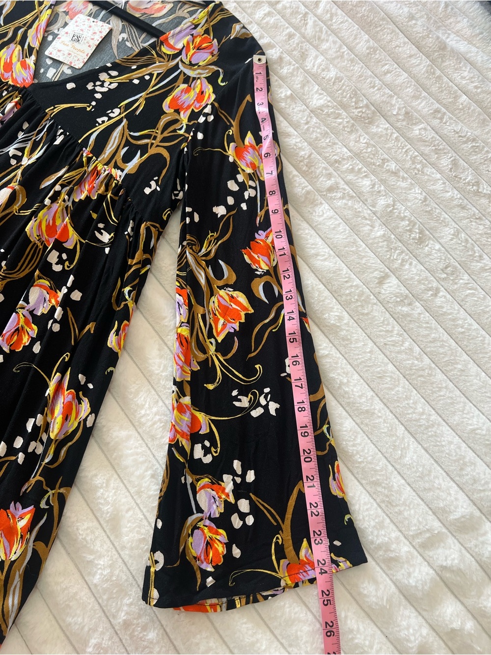 Free People Black Floral V-Neck Tunic with Pink and Orange Blooms - Picture 5 of 6